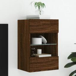 Berkfield Home TV Wall Cabinet with LED Lights Brown Oak 40x30x60.5 cm - thumbnail 2