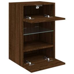 Berkfield Home TV Wall Cabinet with LED Lights Brown Oak 40x30x60.5 cm - thumbnail 8