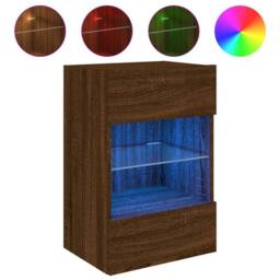 Berkfield Home TV Wall Cabinet with LED Lights Brown Oak 40x30x60.5 cm - thumbnail 3