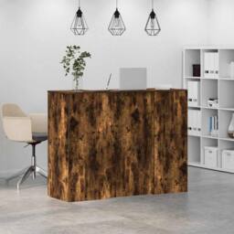 Berkfield Home Reception Desk Smoked Oak 135x50x103.5 cm Engineered Wood in Brown - thumbnail 4
