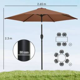 OUTSUNNY 2.6M Garden Parasol Umbrella with Aluminium Pole, Tilt, Crank in Brown - Size: 260 cm x 100 cm - thumbnail 3