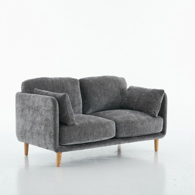 FURNITURE ONE Velvet Upholstered Loveseat, Luxury Modern 2 Seater Sofa in Grey - image 1