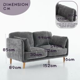FURNITURE ONE Velvet Upholstered Loveseat, Luxury Modern 2 Seater Sofa in Grey - thumbnail 2
