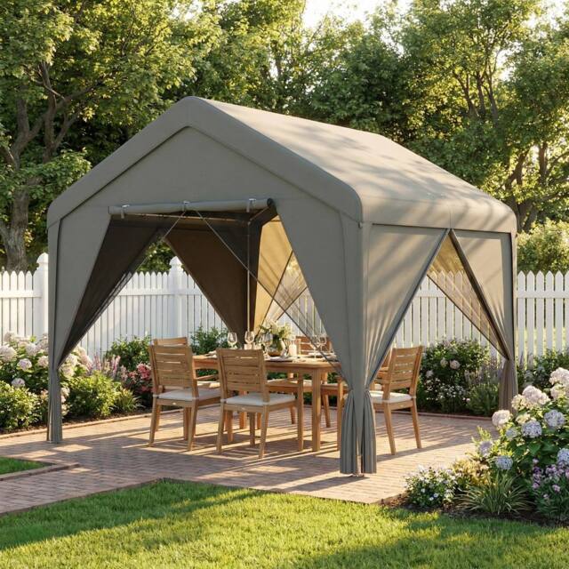 OUTSUNNY 3 x 3 m Outdoor Patio Gazebo with Netting & Curtains, Dark Grey - image 1