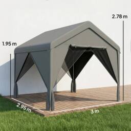 OUTSUNNY 3 x 3 m Outdoor Patio Gazebo with Netting & Curtains, Dark Grey - thumbnail 3
