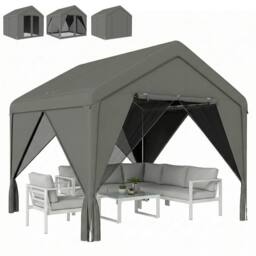 OUTSUNNY 3 x 3 m Outdoor Patio Gazebo with Netting & Curtains, Dark Grey - thumbnail 2