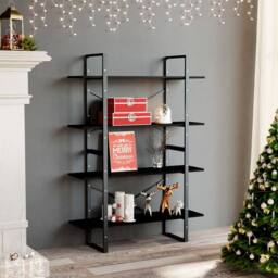 Berkfield Home 4-Tier Book Cabinet Black 100x30x140 cm Solid Pine Wood - Size: 100 x 30 x 140 cm - thumbnail 2