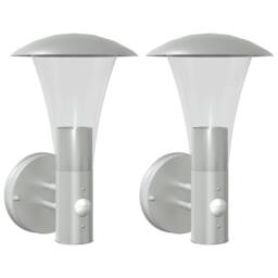 Berkfield Home Outdoor Wall Lights with Sensors 2pcs Silver Stainless Steel - thumbnail 2