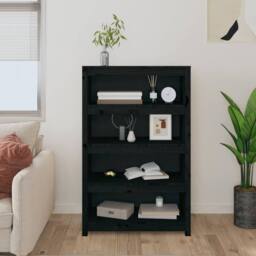 Berkfield Home Book Cabinet Black 80x35x126 cm Solid Wood Pine - Size: 80 x 35 x 126 cm - thumbnail 3