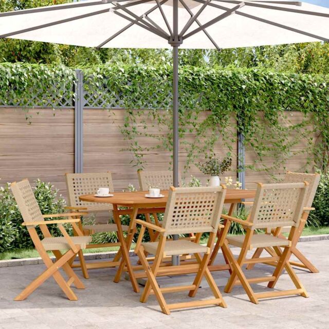 Berkfield Home Folding Garden Chairs 6 pcs Beige Poly Rattan & Solid Wood - image 1