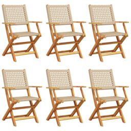 Berkfield Home Folding Garden Chairs 6 pcs Beige Poly Rattan & Solid Wood - thumbnail 2