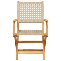 Berkfield Home Folding Garden Chairs 6 pcs Beige Poly Rattan & Solid Wood - thumbnail 4