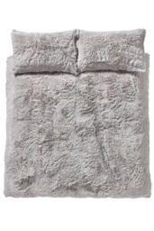 Catherine Lansfield 'Cuddly' Faux Fur Duvet Set in Silver - Size: Double - thumbnail 5