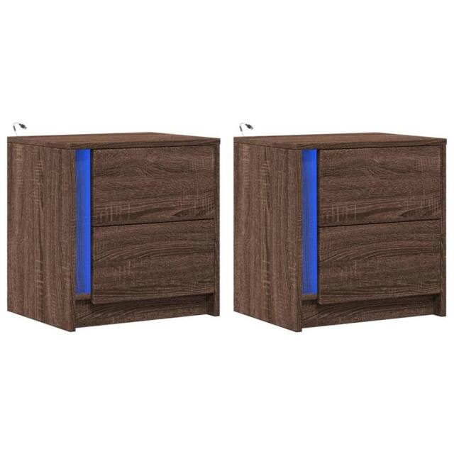 Berkfield Home Stylish Bedside Cabinets with LED Lights 2 pcs Brown Oak Engineer - image 1