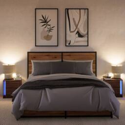 Berkfield Home Stylish Bedside Cabinets with LED Lights 2 pcs Brown Oak Engineer - thumbnail 5