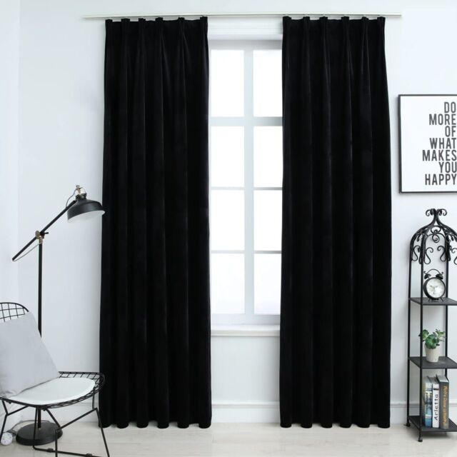Berkfield Home Blackout Curtains 2 pcs with Hooks Velvet Black 140x245 cm - image 1