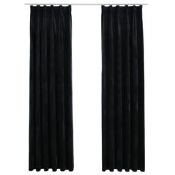Berkfield Home Blackout Curtains 2 pcs with Hooks Velvet Black 140x245 cm - thumbnail 2