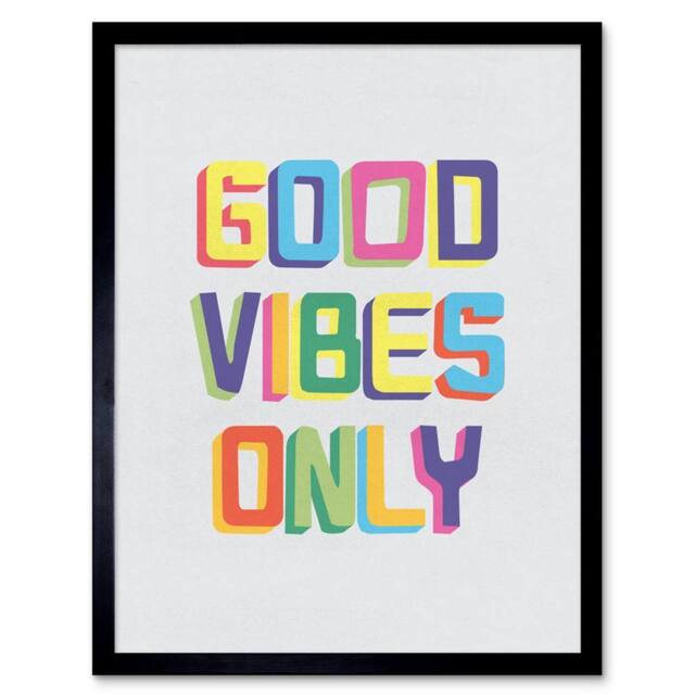 "Artery8 Quote Good Vibes Only Colourful Living Room 12x16"" Framed Art Print - Size: W12"" x H16""" - image 1
