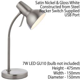 Loops Adjustable Neck Desk Lamp Satin Nickel Industrial Metal Shade Table Work Light in Metallics - thumbnail 2