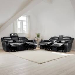 Furnishings For Less UK Orlando Black Leather 3 Piece Electric Reclining Sofas 3 + 2 + 1 - thumbnail 7