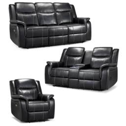 Furnishings For Less UK Orlando Black Leather 3 Piece Electric Reclining Sofas 3 + 2 + 1
