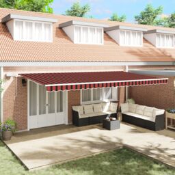 Berkfield Home Manual Retractable Awning with LED Orange & Brown 600x350 cm - thumbnail 1