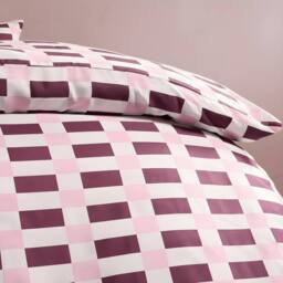 OHS Checkerboard Bedding Set Microfibre Duvet Cover with Pillowcase in Burgundy - Size: King - thumbnail 4