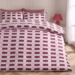 OHS Checkerboard Bedding Set Microfibre Duvet Cover with Pillowcase in Burgundy - Size: King - thumbnail 1