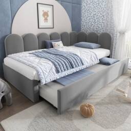 BTM Upholstered daybed with pull-out bed & slatted frame in Grey - thumbnail 1