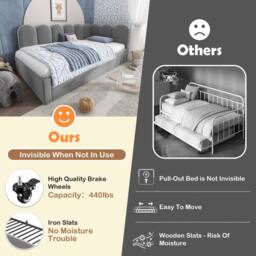 BTM Upholstered daybed with pull-out bed & slatted frame in Grey - thumbnail 3