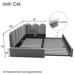 BTM Upholstered daybed with pull-out bed & slatted frame in Grey - thumbnail 2