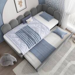 BTM Upholstered daybed with pull-out bed & slatted frame in Grey - thumbnail 8