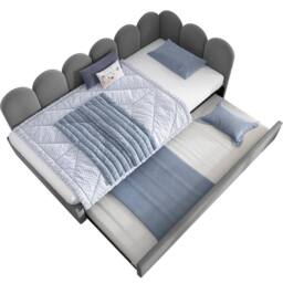 BTM Upholstered daybed with pull-out bed & slatted frame in Grey - thumbnail 7