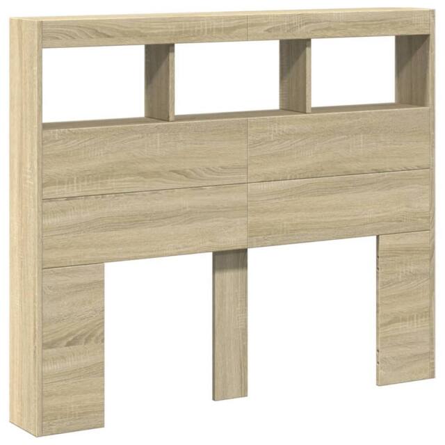 Berkfield Home Headboard Cabinet with LED Sonoma Oak 120x17x102 cm in Light Tan - Size: 120 x 17 x 102 cm - image 1