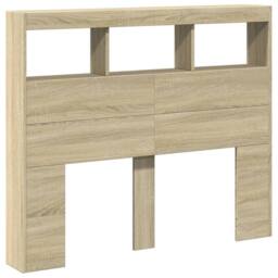 Berkfield Home Headboard Cabinet with LED Sonoma Oak 120x17x102 cm in Light Tan - Size: 120 x 17 x 102 cm