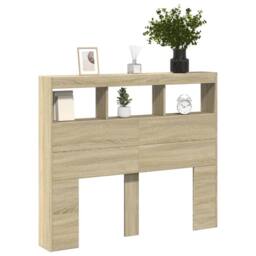 Berkfield Home Headboard Cabinet with LED Sonoma Oak 120x17x102 cm in Light Tan - Size: 120 x 17 x 102 cm - thumbnail 5