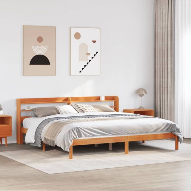 Berkfield Home Bed Frame with Headboard without Mattress Wax Brown 200x200 cm - image 1