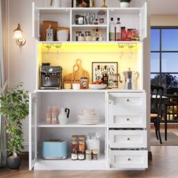 BTM Farmhouse Sideboard 120x40x188cm with LED Lights in White - Size: 120 x 40 x 188 cm - thumbnail 2