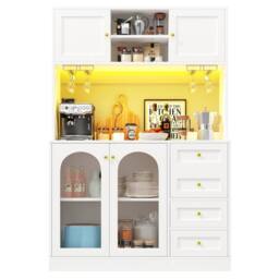 BTM Farmhouse Sideboard 120x40x188cm with LED Lights in White - Size: 120 x 40 x 188 cm - thumbnail 7