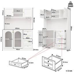 BTM Farmhouse Sideboard 120x40x188cm with LED Lights in White - Size: 120 x 40 x 188 cm - thumbnail 5