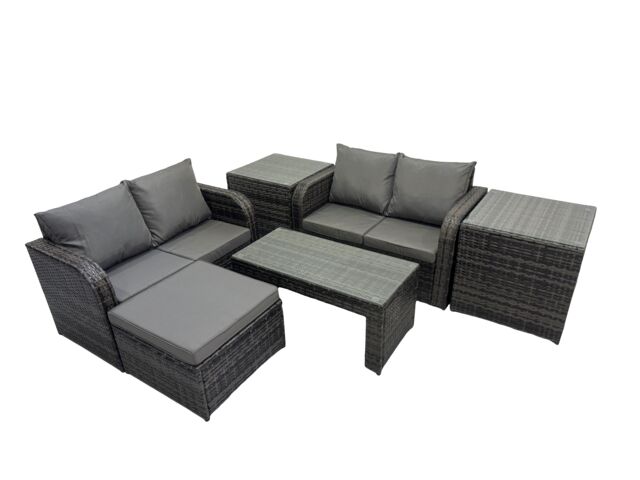 Fimous Garden Outdoor Furniture Set with 2 Side Tables Big Stool in Dark Grey - image 1
