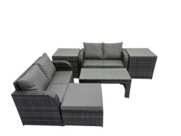 Fimous Garden Outdoor Furniture Set with 2 Side Tables Big Stool in Dark Grey - thumbnail 2