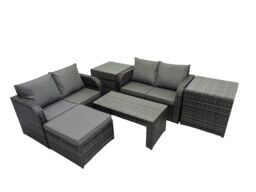 Fimous Garden Outdoor Furniture Set with 2 Side Tables Big Stool in Dark Grey - thumbnail 1