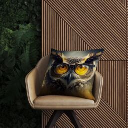 Warren Reed - Designer Owl With Glasses Splashart Outdoor Cushion in Yellow - Size: 45 cm x 45 cm - thumbnail 2