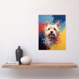 "Artery8 Wall Art Print West Highland Terrier Dog Lover Gift Pet Portrait Blue Yellow Orange Artwork Painting Poster - Size: W18"" x H24""" - thumbnail 4
