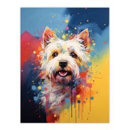 "Artery8 Wall Art Print West Highland Terrier Dog Lover Gift Pet Portrait Blue Yellow Orange Artwork Painting Poster - Size: W18"" x H24""" - thumbnail 1