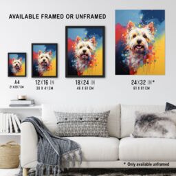 "Artery8 Wall Art Print West Highland Terrier Dog Lover Gift Pet Portrait Blue Yellow Orange Artwork Painting Poster - Size: W18"" x H24""" - thumbnail 3