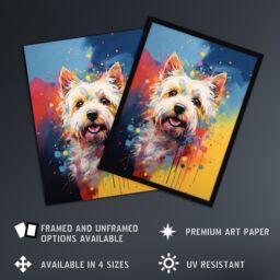 "Artery8 Wall Art Print West Highland Terrier Dog Lover Gift Pet Portrait Blue Yellow Orange Artwork Painting Poster - Size: W18"" x H24""" - thumbnail 2