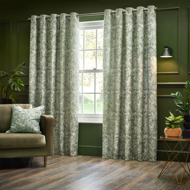 Wylder Tropics Bengal Chenille Eyelet Curtains in Light Green - Size: 168 cm width x 137 cm drop - image 1