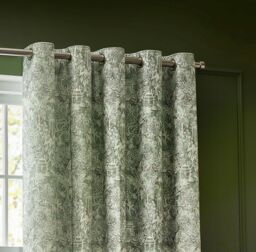 Wylder Tropics Bengal Chenille Eyelet Curtains in Light Green - Size: 168 cm width x 137 cm drop - thumbnail 2